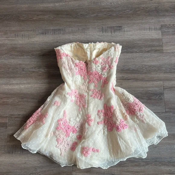 Sherri Hill Pink and Cream Floral Embroidered Lace Embellished Dress - Picture 10 of 16